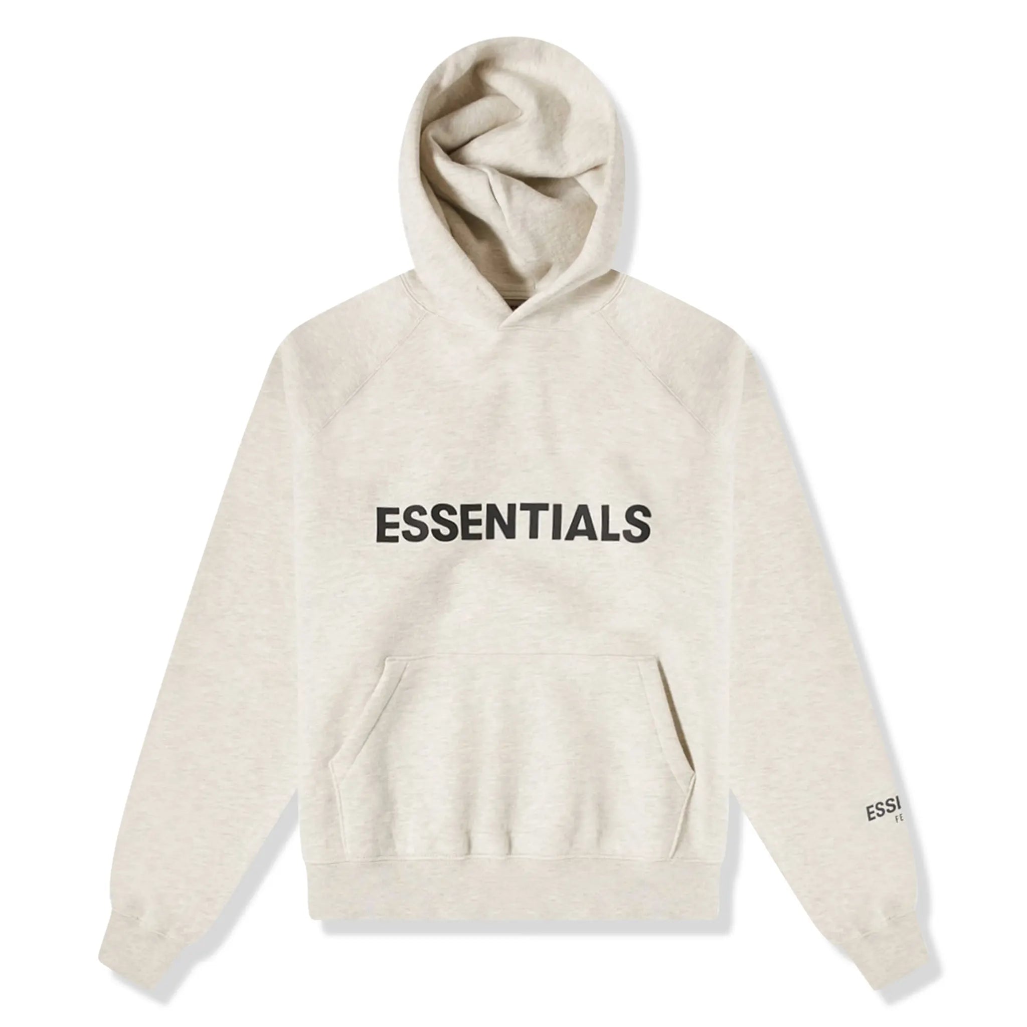 Front view of Fear Of God Essentials Oatmeal Hoodie